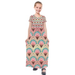 Background Floral Pattern Pink Kids  Short Sleeve Maxi Dress