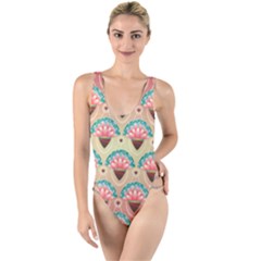 Background Floral Pattern Pink High Leg Strappy Swimsuit