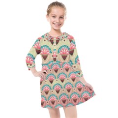 Background Floral Pattern Pink Kids  Quarter Sleeve Shirt Dress