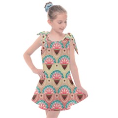 Background Floral Pattern Pink Kids  Tie Up Tunic Dress