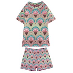 Background Floral Pattern Pink Kids  Swim Tee And Shorts Set