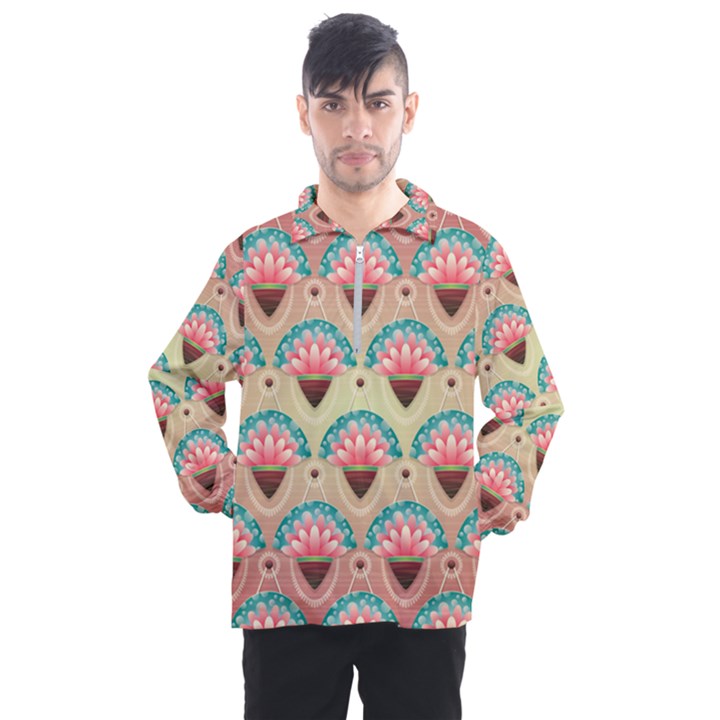 Background Floral Pattern Pink Men s Half Zip Pullover