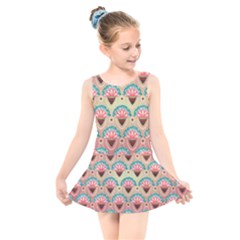 Background Floral Pattern Pink Kids  Skater Dress Swimsuit