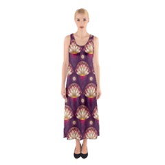 Background Floral Pattern Purple Sleeveless Maxi Dress