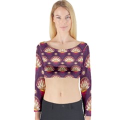 Background Floral Pattern Purple Long Sleeve Crop Top by HermanTelo