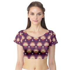 Background Floral Pattern Purple Short Sleeve Crop Top