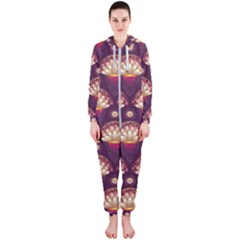 Background Floral Pattern Purple Hooded Jumpsuit (ladies) 