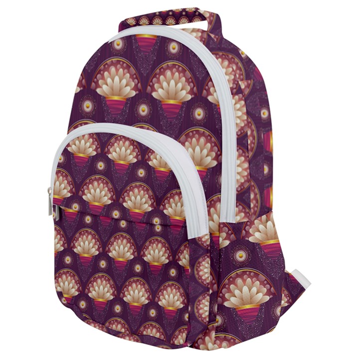 Background Floral Pattern Purple Rounded Multi Pocket Backpack