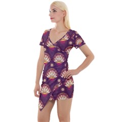 Background Floral Pattern Purple Short Sleeve Asymmetric Mini Dress by HermanTelo