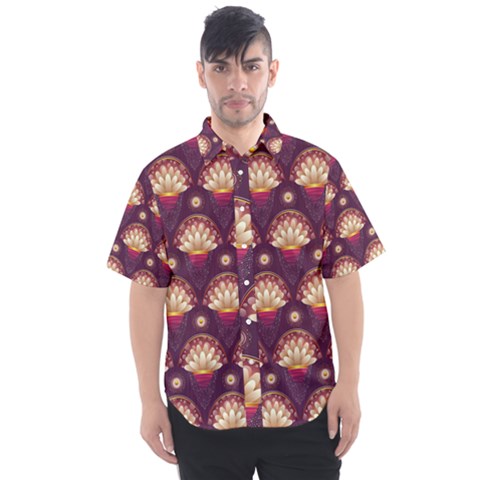 Background Floral Pattern Purple Men s Short Sleeve Shirt by HermanTelo