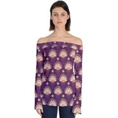 Background Floral Pattern Purple Off Shoulder Long Sleeve Top