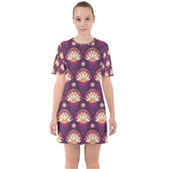 Background Floral Pattern Purple Sixties Short Sleeve Mini Dress by HermanTelo