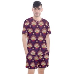 Background Floral Pattern Purple Men s Mesh Tee And Shorts Set