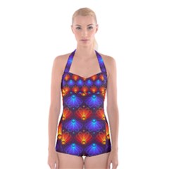 Background Colorful Abstract Boyleg Halter Swimsuit 