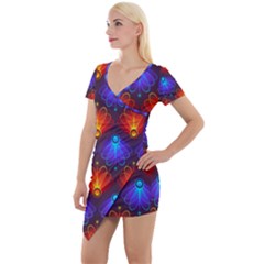 Background Colorful Abstract Short Sleeve Asymmetric Mini Dress by HermanTelo