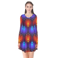 Background Colorful Abstract Long Sleeve V-neck Flare Dress by HermanTelo