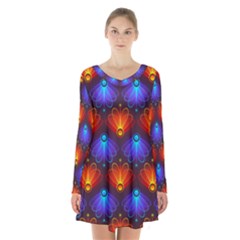 Background Colorful Abstract Long Sleeve Velvet V-neck Dress by HermanTelo