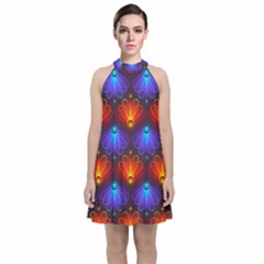 Background Colorful Abstract Velvet Halter Neckline Dress 