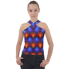 Background Colorful Abstract Cross Neck Velour Top by HermanTelo