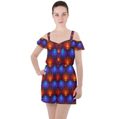 Background Colorful Abstract Ruffle Cut Out Chiffon Playsuit