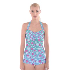 Background Frozen Fever Boyleg Halter Swimsuit 