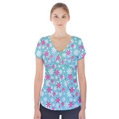 Background Frozen Fever Short Sleeve Front Detail Top