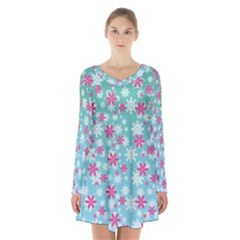 Background Frozen Fever Long Sleeve Velvet V-neck Dress