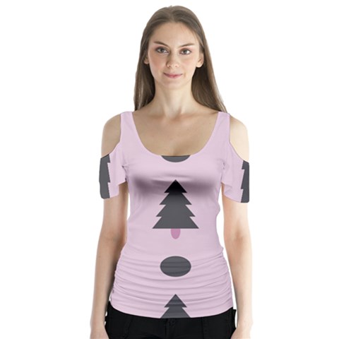 Christmas Tree Fir Den Butterfly Sleeve Cutout Tee  by HermanTelo