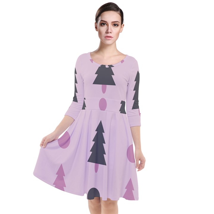 Christmas Tree Fir Den Quarter Sleeve Waist Band Dress