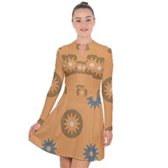 Flowers Screws Rounds Circle Long Sleeve Panel Dress by HermanTelo