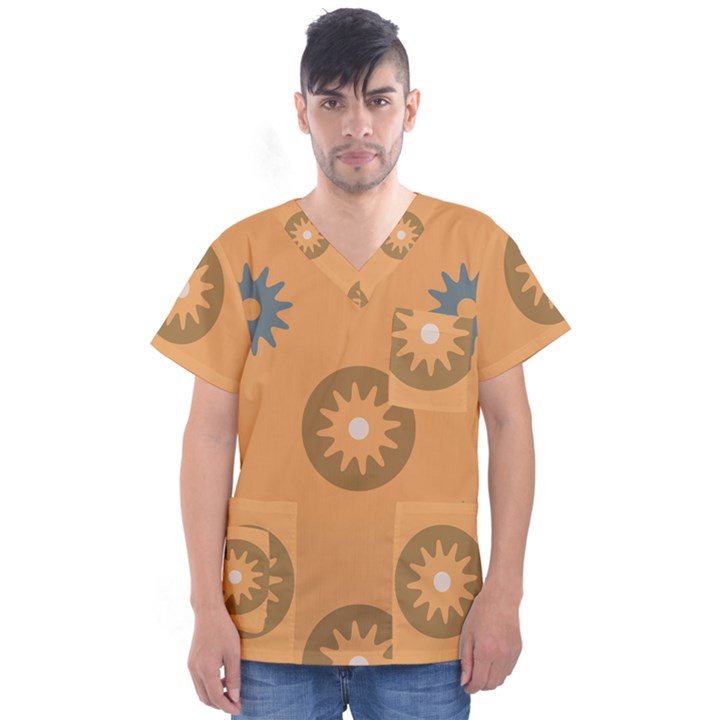 Flowers Screws Rounds Circle Men s V-Neck Scrub Top