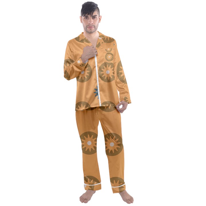 Flowers Screws Rounds Circle Men s Satin Pajamas Long Pants Set