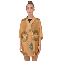 Flowers Screws Rounds Circle Half Sleeve Chiffon Kimono