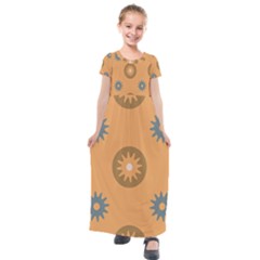 Flowers Screws Rounds Circle Kids  Short Sleeve Maxi Dress