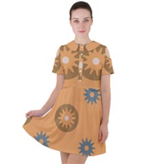 Flowers Screws Rounds Circle Short Sleeve Shoulder Cut Out Dress 