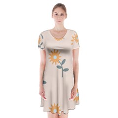 Flowers Continuous Pattern Nature Short Sleeve V-neck Flare Dress