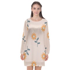 Flowers Continuous Pattern Nature Long Sleeve Chiffon Shift Dress 