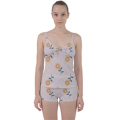 Flowers Continuous Pattern Nature Tie Front Two Piece Tankini