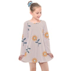 Flowers Continuous Pattern Nature Kids  Long Sleeve Dress by HermanTelo