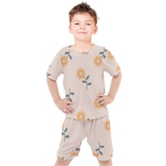 Flowers Continuous Pattern Nature Kids  Tee And Shorts Set