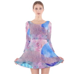 Abstract Clouds And Moon Long Sleeve Velvet Skater Dress by charliecreates