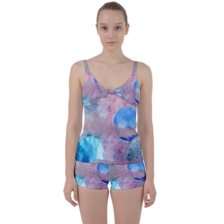 Abstract clouds and moon Tie Front Two Piece Tankini