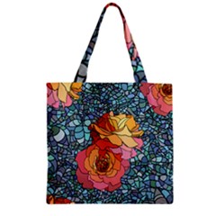 Stained Glass Roses Zipper Grocery Tote Bag by WensdaiAmbrose