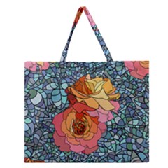 Stained Glass Roses Zipper Large Tote Bag by WensdaiAmbrose