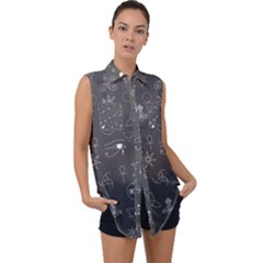 Witchcraft symbols  Sleeveless Chiffon Button Shirt