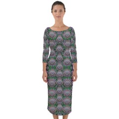 Decorative Juwel And Pearls Ornate Quarter Sleeve Midi Bodycon Dress by pepitasart