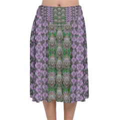 Decorative Juwel And Pearls Ornate Velvet Flared Midi Skirt by pepitasart