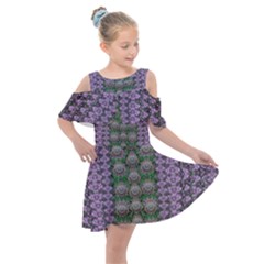 Decorative Juwel And Pearls Ornate Kids  Shoulder Cutout Chiffon Dress