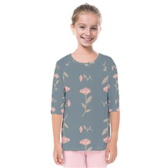 Florets Rose Flower Kids  Quarter Sleeve Raglan Tee