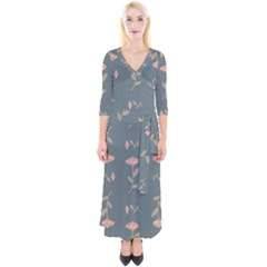 Florets Rose Flower Quarter Sleeve Wrap Maxi Dress